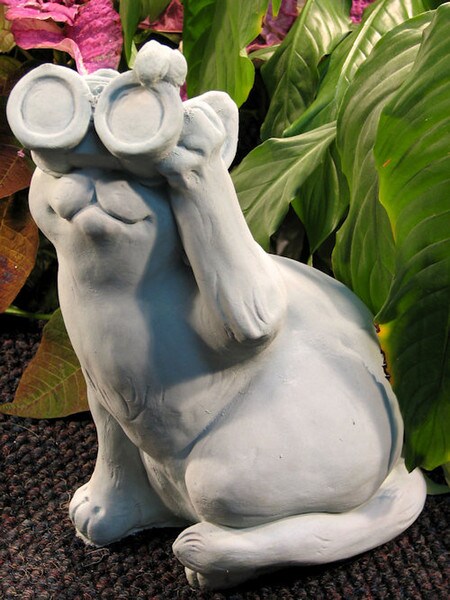 Cat with binoculars watching birds statuary sculpture statue cement
